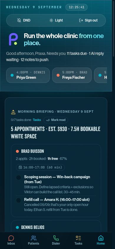 Praxa on mobile — home